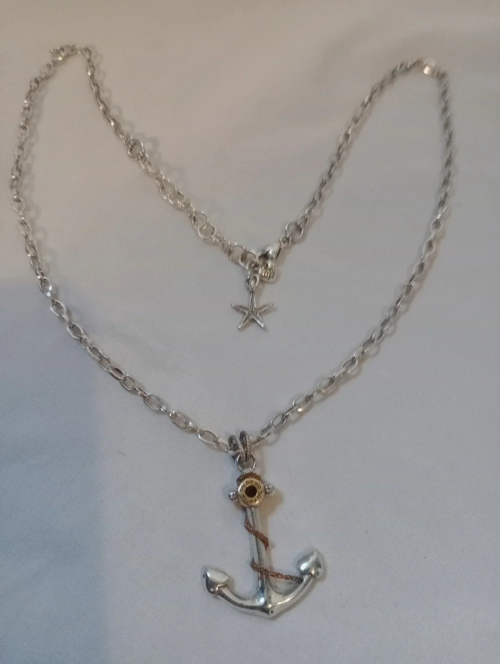 Brighton Anchor Necklace Silver Nautical Pendant Rope Detail Starfish Chain